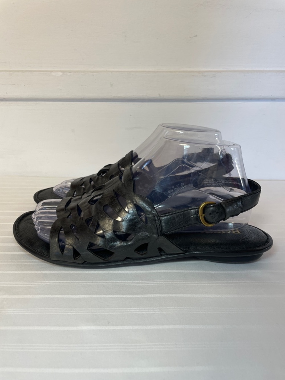 Born Black Leather Cutout Slingback Sandals